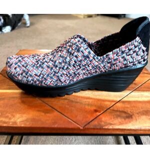Bernie Mev Multi Color Woven Elastic Wedge Slip On Shoes Womens 38/7 Platform